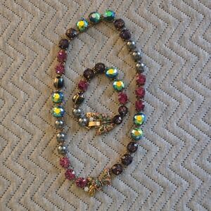 Betsey Johnson Multicolor Butterfly And Beetle Necklace And Bracelet Set